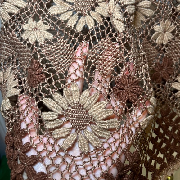 Feminine Summery Elegant Festival Bohemian Western Brown Crochet Women's Top - Picture 3 of 5